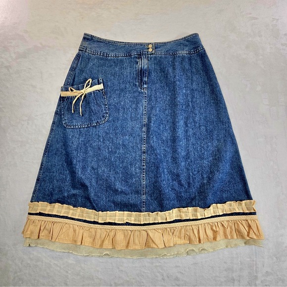 J. Jill Dresses & Skirts - NWT Jill Brimfield Jean Skirt Size 10 Festival Boho Cottage Core Prairie Ruffle‎